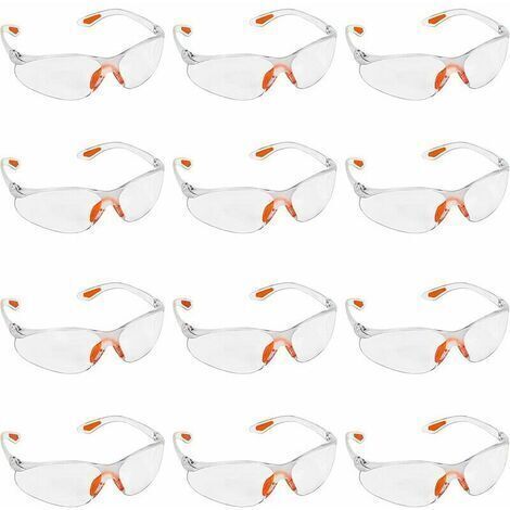 LAN Lot de 12 Lunettes de Sécurité Transparentes - Lunettes de Protection avec Verres en Plastique, Pont-de-Nez et Embouts de Branches en Caoutchouc pour Plus de Confort - Lunette Transparente PPE (1/5)