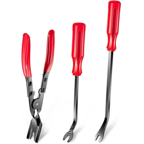 LAN Kit de 3 outils de démontage de clips, pinces à clips, kit de démontage de garnitures automobiles, kit de réparation de tableau de bord et de panneau de portière de voiture (1/5)
