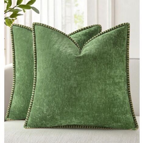 LAN Lot de 2 housses de coussin décoratives en velours chenille doux pour l'automne 45 x 45 cm avec bord cousu pour canapé-lit, décoration d'intérieur, motif elfe de la forêt. (1/4)