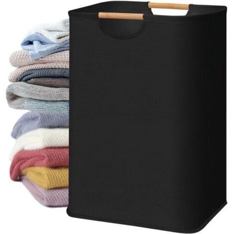 LAN Grand panier à linge en lin, panier à linge portable de 72 litres avec poignée, panier à linge pliable (noir) (1/4)