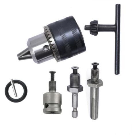 LAN Ensemble de 5 mandrins de perçage : mandrin à bague dentée 1,5-13 mm, mandrin à bague dentée 1/2-20UNF, mandrin de perçage SDS-Plus, mandrin de visseuse à percussion, mandrin avec clé. (1/5)
