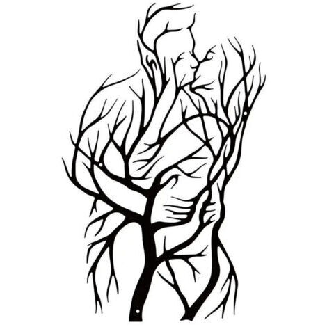 LAN Décoration murale en métal Couple Arbre de Vie (Amoureux qui s'embrassent) - Sculpture noire minimaliste abstraite moderne - Romantique pour chambre (1/3)