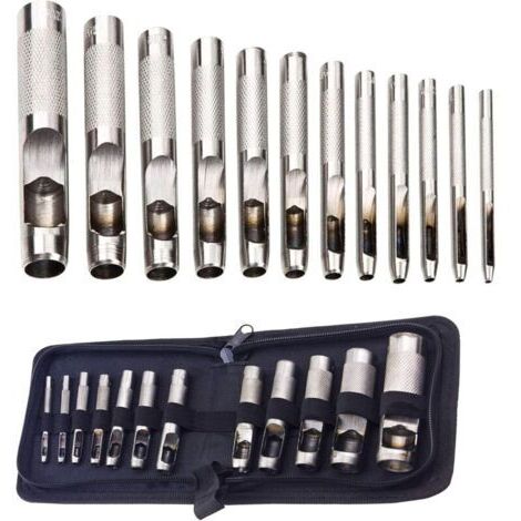 LAN Kit de 12 outils de perforation pour cuir creux, bracelets de montre, toile, œillets 3 mm-19 mm (métal) (1/4)