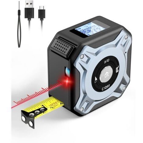 LAN Mètre ruban laser rechargeable, télémètre laser 40 m et mètre ruban 5 m, mètre ruban numérique avec écran LCD, mesure de surface, de distance et de volume (mètres, pieds, pouces) (1/4)
