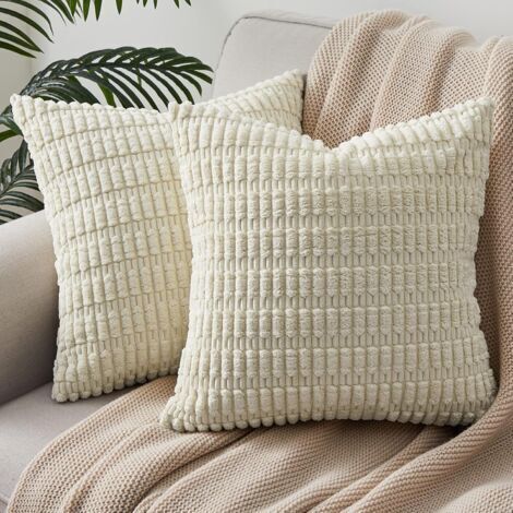 LAN Lot de 2 Housse Coussin Canapé 40x40cm en Velours Côtelé Doux Taie d'oreiller Décoratif Luxe Moderne pour Palette Chambre Salon Lit, Couleur Crème (1/5)