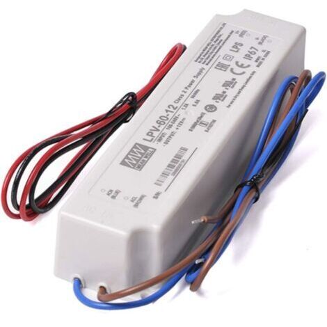 LAN Alimentation Ulisem 12 V 60 W 5 A, haute qualité, étanche IP67, compatible avec une utilisation en extérieur. Transformateur MeanWell modèle LPV-60-12 pour bandes LED 12 V. (1/3)