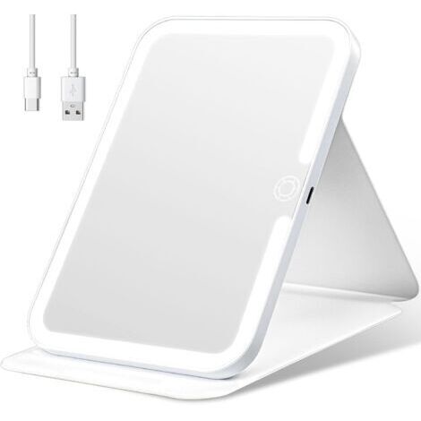 LAN Miroir de maquillage LED pliable, miroir de voyage portable, 26 lumières douces, rechargeable par USB, design fin et élégant pour table ou sac. (1/5)