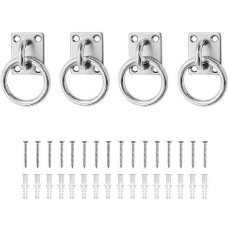 LAN Ensemble de 8 plaques de fixation au plafond M5 en acier inoxydable avec œillet et anneau carré de 5 mm, pour chevaux, voiles d'ombrage, balançoires - avec vis et chevilles. (1/5)