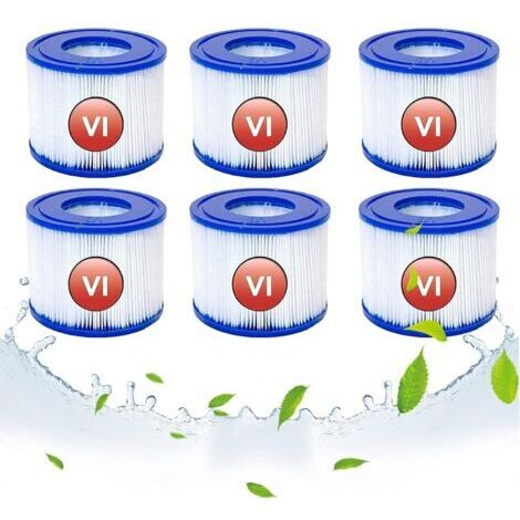 LAN Cartouches filtrantes de rechange pour Bestway VI, cartouche filtrante VI pour Lay-Z-Spa Miami, pour Vegas, pour Monaco-Size, filtre Jacuzzi, pour Bestway 58323, 58239, 90352E (lot de 6)