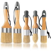 Lot de 5 pinceaux à Peinture à la Craie et à la Cire - pour projets de Peinture et de Cire - Poils de Sanglier naturels Poignées ergonomiques Peinture au Lait Pinceaux à Pochoir pour Meubles en Bois