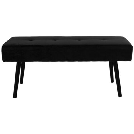 M&S – Banc en velours 100cm – Noir – Rembourré – Pieds compas en métal noir – Style scandinave moderne