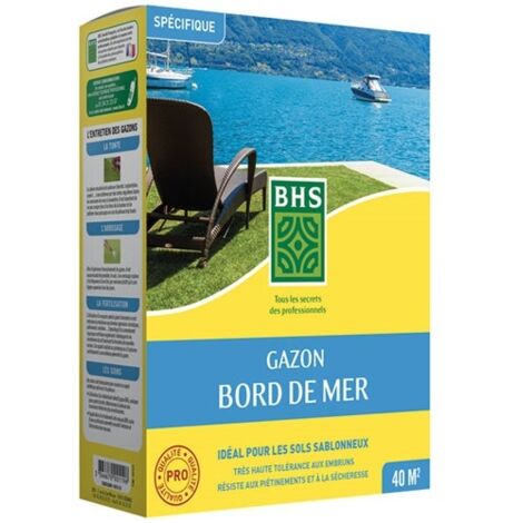Gazon - BHS - Gazon Bord de Mer 1kg  40m²  Résistant vent, sécheresse, salinité  Beau gazon d'été, esthétique et robus
