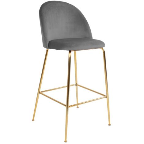 Lot de 2 chaises de bar en velours et pieds métal doré PINOZ – Hauteur d'assise 77cm-Gris (1/5)