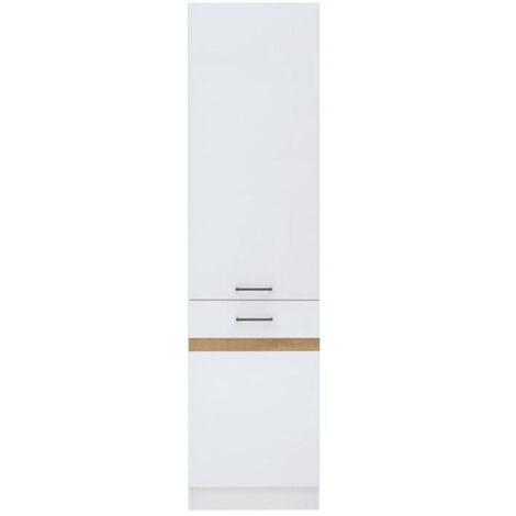 Colonne de cuisine 2 portes gauche – Blanc brillant – L 50 x H 196 x P 46 cm – Poignées en plastique