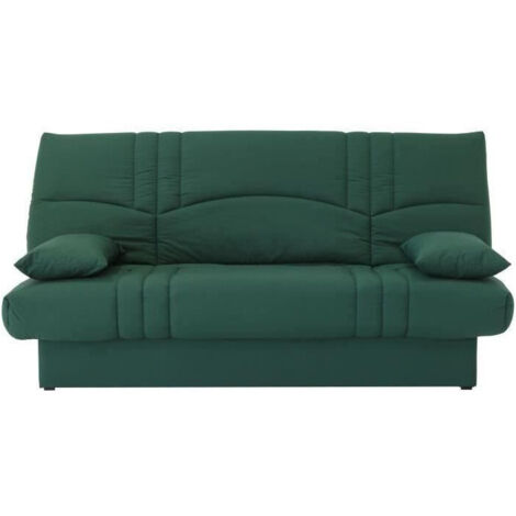 Les Tendances – Banquette clic clac convertible 190 cm – Couchage 130x190 cm – Vert forêt – Coffre de rangement intégré – Structure robuste en panneaux de particules (1/7)
