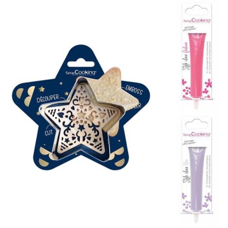 Kit pour biscuit en relief Étoile + 2 Stylos au chocolat lilas et fuchsia (1/2)