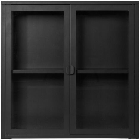 Vitrine murale 80x18x80 cm en verre et métal noir - KUBIX