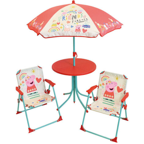 Set de jardin Peppa Pig incluant 1 Table Ronde, 2 Chaises, 1 Parasol pour enfant (1/3)