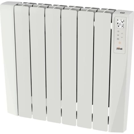 Ferroli – Radiateur à inertie fluide caloporteur 1000 W – Programmable avec 4 modes – Aluminium blanc – Installation murale – Pour 10 m² (1/3)