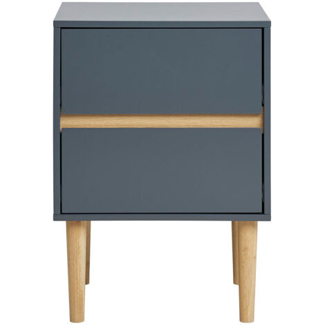 Chevet 2 tiroirs 40x35x55 cm bleu canard et naturel (1/5)