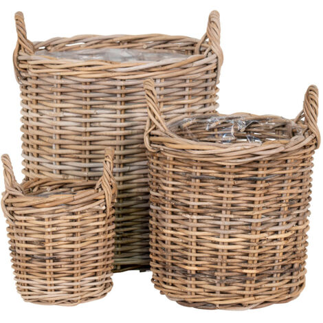 Lot de 3 paniers cache-pots ronds 41, 30 et 19 cm en rotin naturel