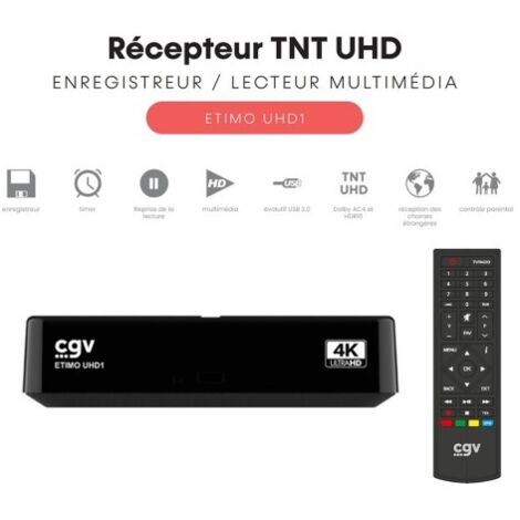 Récepteur-enregistreur TNT - CGV - ETIMO UHD1 - Ultra Haute Définition 4k - Dolby AC4 et HDR10 - Contrôle parental (1/5)
