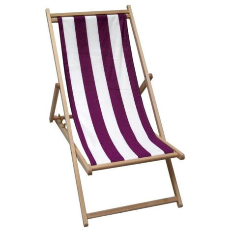 Chilienne inclinable en hêtre massif – Toile coton lourd 210g – Dimensions 106x55x95 cm – Supporte jusqu'à 120 kg – Design rayé tulipe et blanc – Jardin Prive (1/4)
