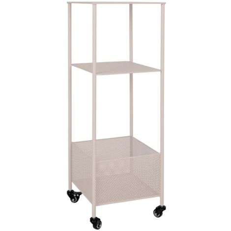 Etagère 2 niveaux à roulettes 35x35x106 cm en métal sable (1/5)