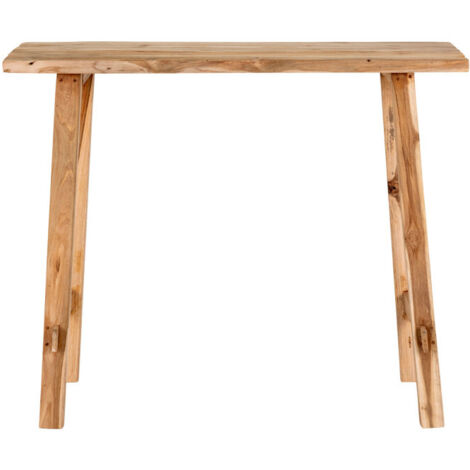 Console en teck naturel 90x30x80 cm – Résistante aux intempéries – Design rustique pour intérieur et extérieur – Meuble léger et facile à déplacer – House Nordic (1/8)