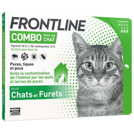 Pipettes antiparasitaires pour chat – Lot de 3 – Efficacité contre puces et tiques – Prévention des larves et œufs – Frontline