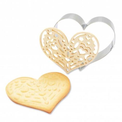Kit pour biscuit en relief Coeur + 2 Stylos au chocolat blanc et fuchsia (1/3)