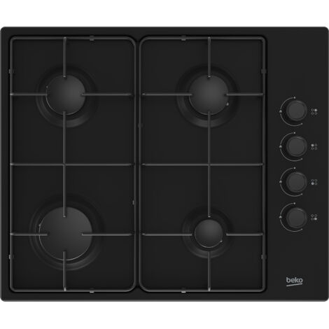 Beko – Table de cuisson gaz 4 foyers 7900W – Surface métal émaillé noir – Allumage électronique – Encastrable 61x51cm - HIGG64123SB (1/10)