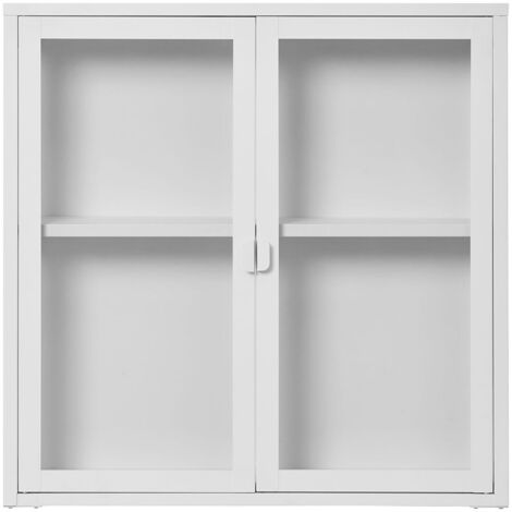 Vitrine murale 80x18x80 cm en verre et métal blanc - KUBIX (1/5)