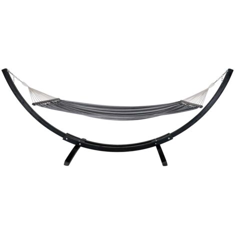 Ebuy24 – Hamac sur pied extérieur gris et noir – Toile en polyester résistant – Charge maximale 200kg – Confort optimal pour 2 personnes