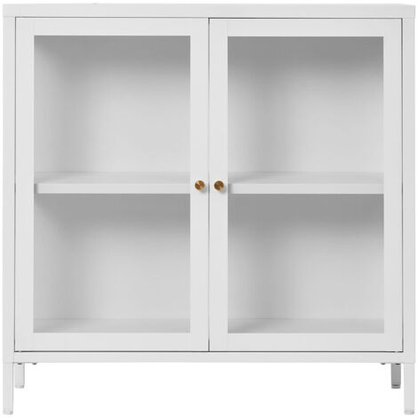 Buffet 2 portes vitrées 80x35x80 cm en métal blanc - KITY (1/5)