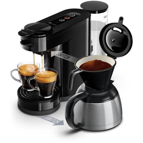 Philips – Cafetière à dosettes 2-en-1 – Préparation filtre et dosette – Verseuse isotherme en acier inoxydable – Arret automatique