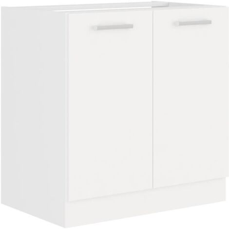 ATLAS Meuble sous-évier 2 portes - L 80 x H 82 x P52 cm - Décor blanc - Plan de travail non inclus (1/5)