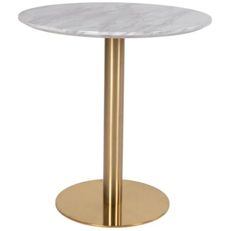 Table à manger ronde PIZA – Effet marbre blanc et pied laiton doré 70 cm-Diamètre 70 cm