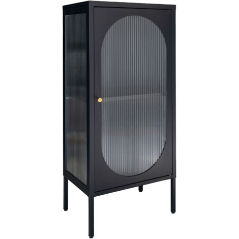 Buffet 1 porte 50x35x110 cm en verre et métal noir (1/5)