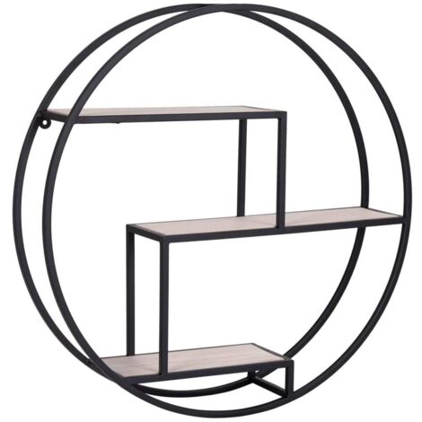 Etagère Rotterdam Ronde Avec Cadre Noir Et Bois Naturel (1/5)