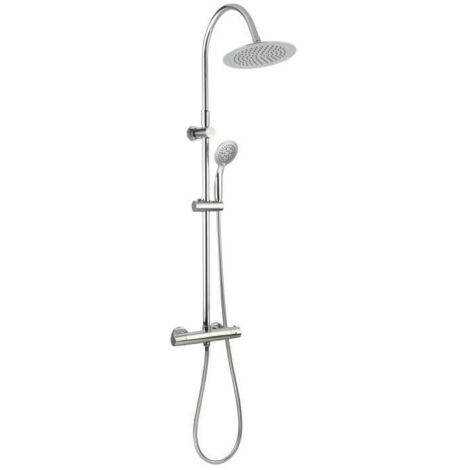 Edouard Rousseau – Colonne de douche thermostatique avec robinetterie – Tête orientable Ø 240 mm – Douchette 5 jets – Bras télescopique inox chromé 0,94 à 1,40 m (1/7)