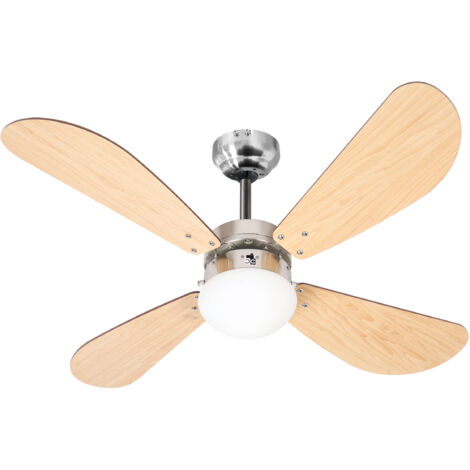 Ventilateur de plafond réversible Ø 107 cm – 4 pales chêne clair – Éclairage 1 globe 60W E27 – Pour espaces de 20 à 30 m² – Farelek (1/5)