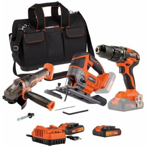 Pack 3 outils - DUAL POWER - 20 V - Meuleuse d'angle + perceuse/visseuse + scie sauteuse - 2 batteries et chargeur - Sac (1/5)