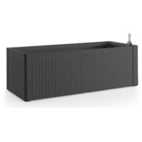 Stefanplast – Jardinière rectangulaire 100x43xH33cm – Réserve d'eau 90+6,5L – Tressée en rotin – Couleur anthracite