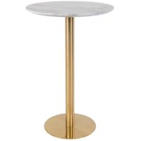 Bolzano Table de bar Ø70 cm aspect marbre, pieds en laiton, blanc.