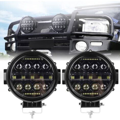 Phare de Travail LED Rond 7 Pouces 69W 6900LM 12V-24V 6500K, Feu Diurne Intégré, Lampe de Travail Universelle pour Voiture Moto SUV(2pcs)