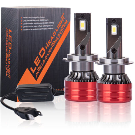 Ampoules Phares LED Voiture Style Lame H4 H7 35W 9-32V 14000LM 6000K Blanc, Alliage de Zinc Ventilateur Refroidissement -40°C+180°C, Durée de Vie ≥30000H, Accessoire Auto Universel (1/5)