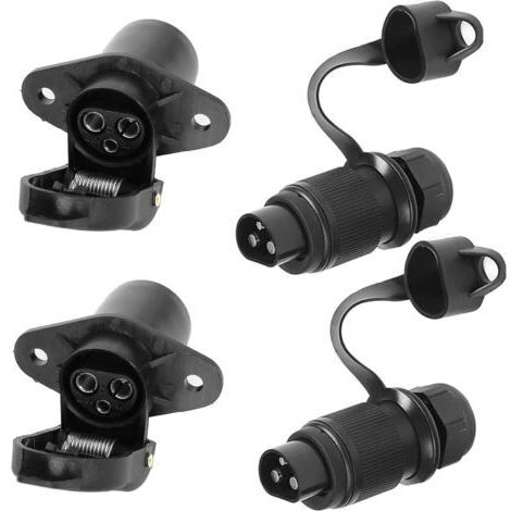 Two 3-pin trailer sockets, used for 3-pin male coupling plugs for agricultural vehicles, automotive and bicycle transport vehicles, and 3-pin male/female trailer sockets