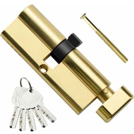 1 cylindre en laiton Euro 40T/40 mm, bouton/barillet de clé de 80 mm avec 5 clés horizontales en laiton, anti-crochetage, anti-perçage, anti-claquement, anti-choc, finition en laiton poli. B (1/5)
