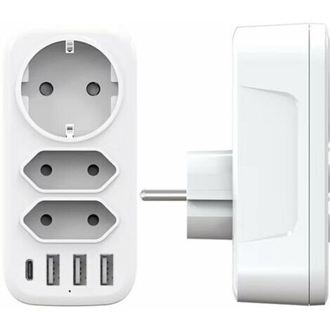 Multiprise murale 3 prises AC et 3 ports USB 3A – Chargeur 6 en 1 4000W – Système de charge intelligent – Compatible avec tous les appareils USB (1/5)